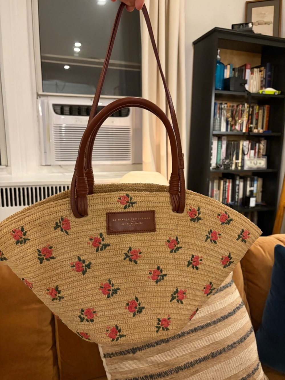 Sezane Justine Basket Bag with embroidered flowers